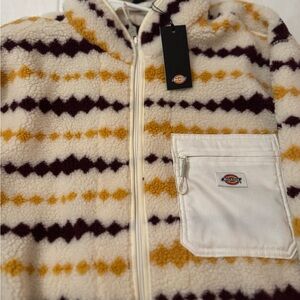 Dickies Fleece Jacket with Geometric Pattern in Cream and Gold